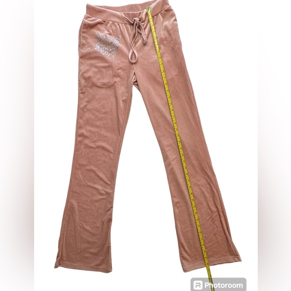 NWOT SHEIN ICON Rhinestone Drawstring Waist Velvet Flare Pants sz S - Picture 10 of 12